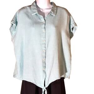 Weatherproof Blue Linen Top. L